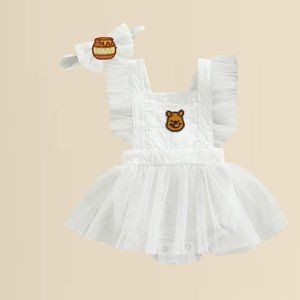 Classic Winnie the Pooh First Birthday Romper Dress Clothes Outfit Bow White